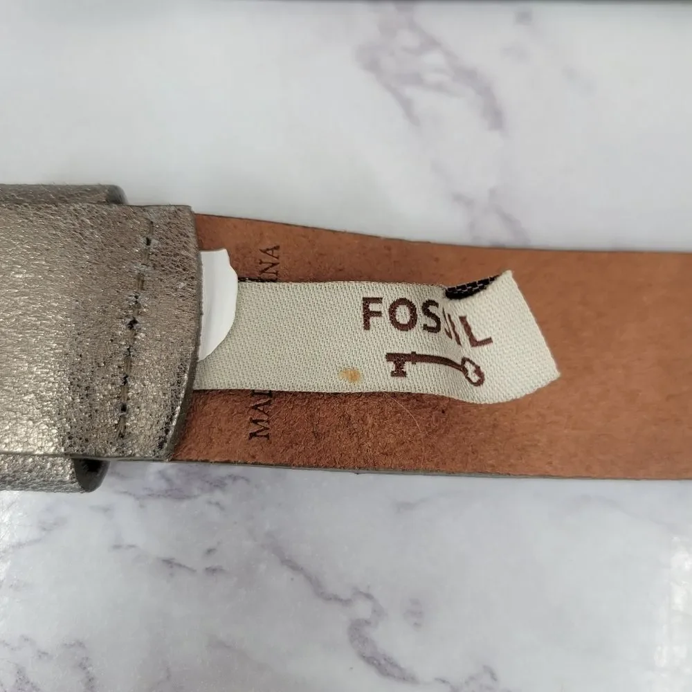 Fossil Metallic Belt with Rhinestone Embellished Buckle Antiqued Brass